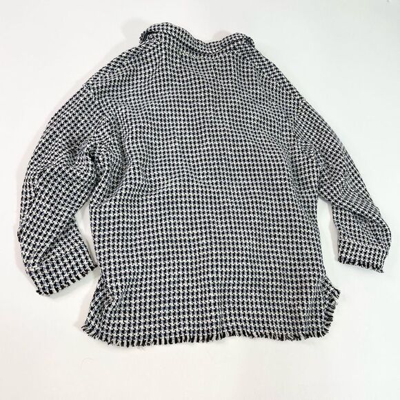 Zara Jacket Women's Medium Blue & White Button Down Houndstooth Raw Hemline - Picture 7 of 9